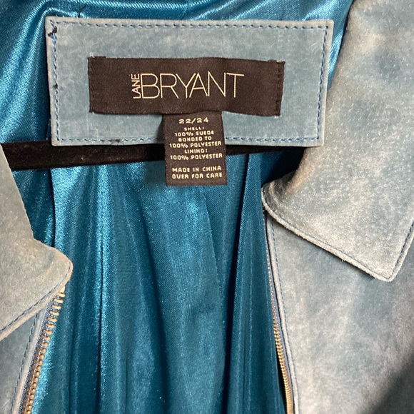 Lane Bryant Women's Light Peacock Blue Suede Jacket Zip Front with Pockets - Picture 3 of 9